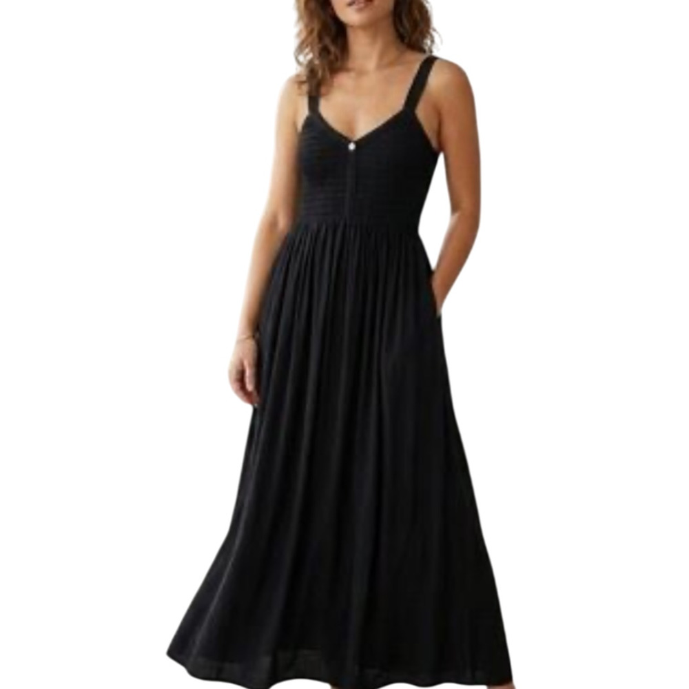 Tuckernuck Gillian Black Smocked Detail Sleeveless Maxi Dress Size Medium - Picture 8 of 13